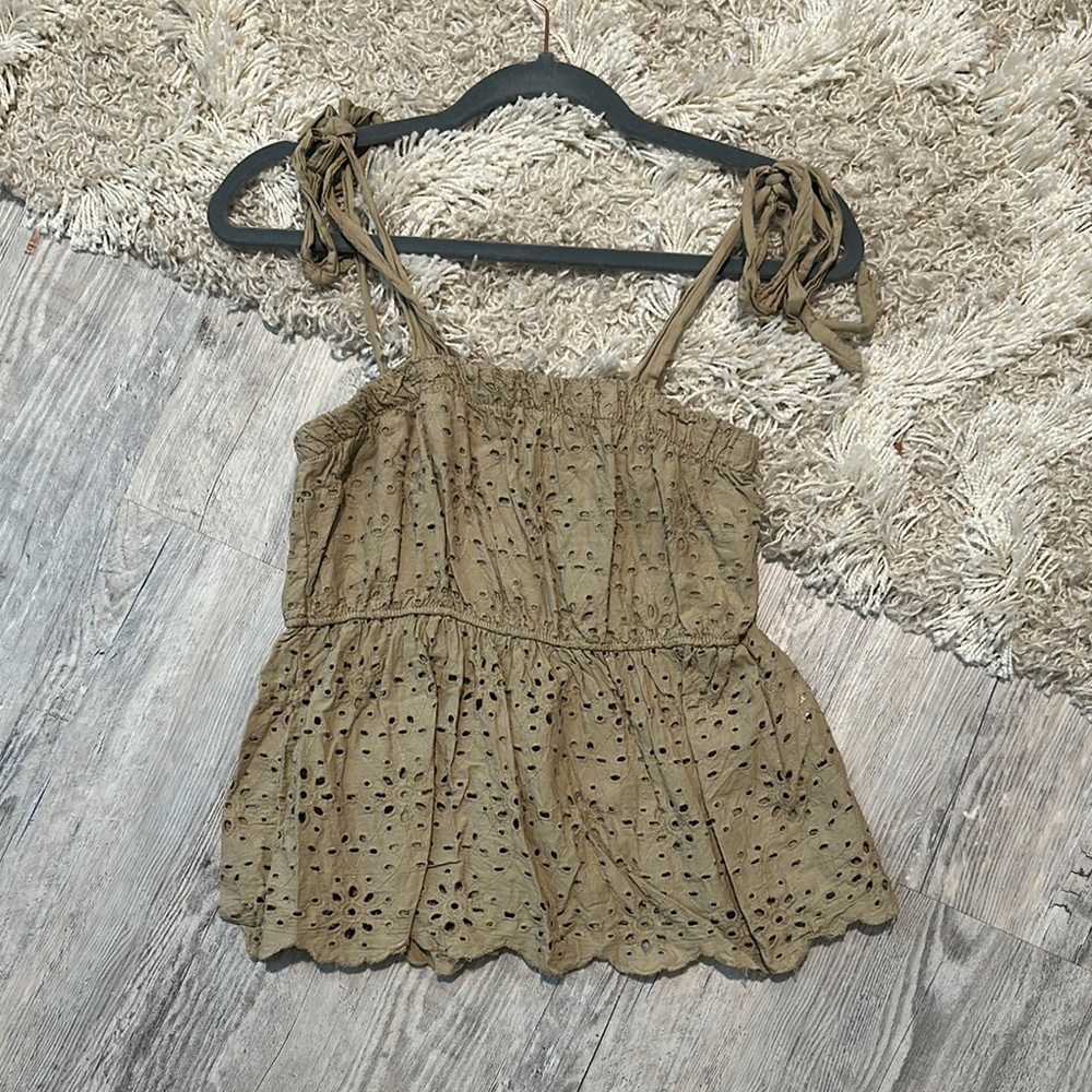 American Eagle Green Smocked Tie Front Camisole